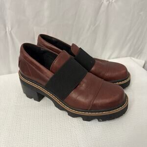 Sorel Women's Brown Leather Loafers with Black Strap